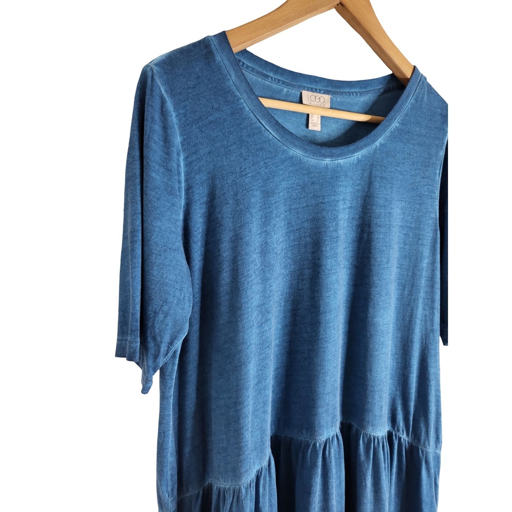 LOGO by Lori Goldstein Blue Short Sleeve Peplum Tunic - Picture 3 of 10